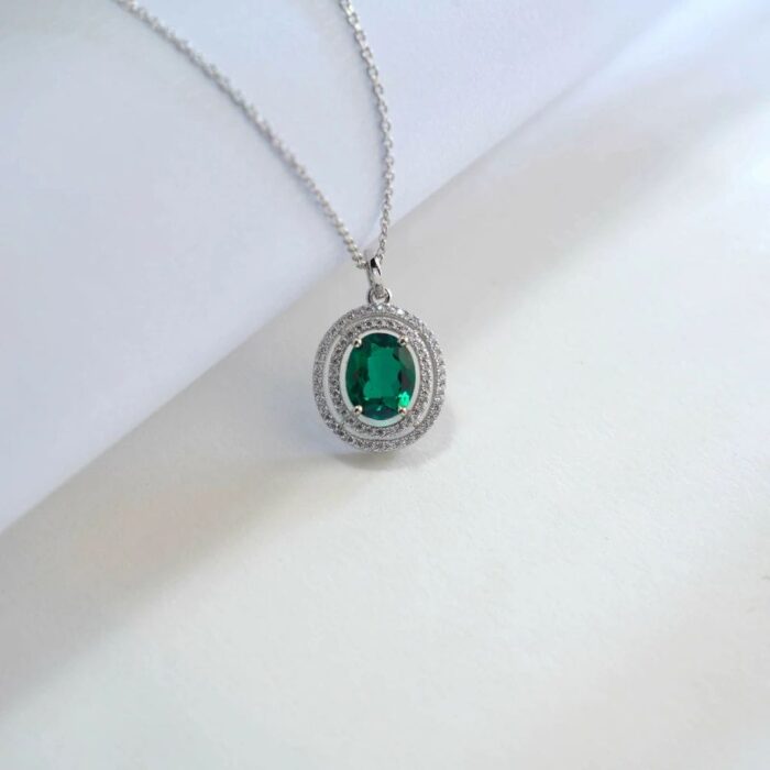 925 Silver Lab-Created Emerald Necklace - Model A73-N2020505 - Image 3