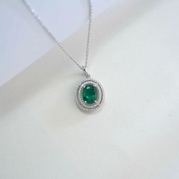 925 Silver Lab-Created Emerald Necklace - Model A73-N2020505 - Image 4