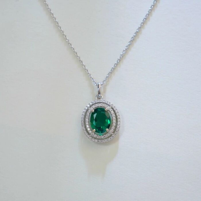 925 Silver Lab-Created Emerald Necklace - Model A73-N2020505 - Image 5