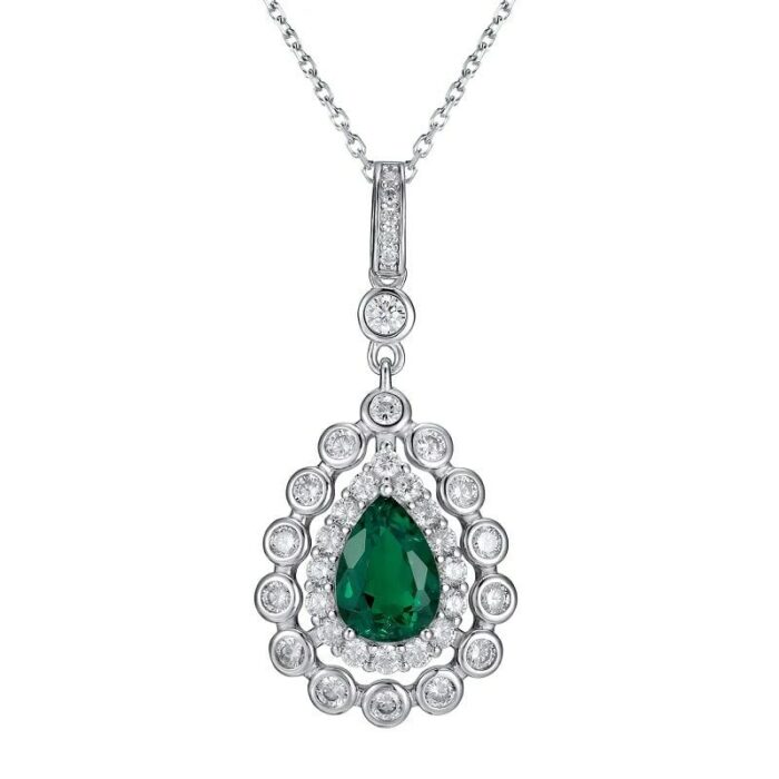 925 Silver Lab-Created Emerald Necklace - Model A73-N2105081 - Image 1