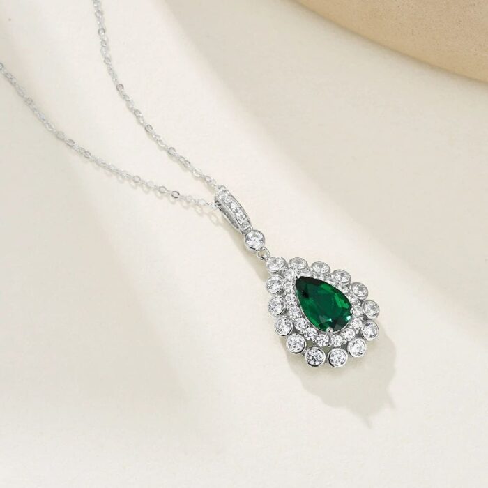925 Silver Lab-Created Emerald Necklace - Model A73-N2105081 - Image 3