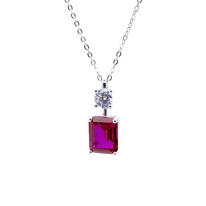 925 Silver Cultured Ruby Necklace A73-P1917997R - Image 1