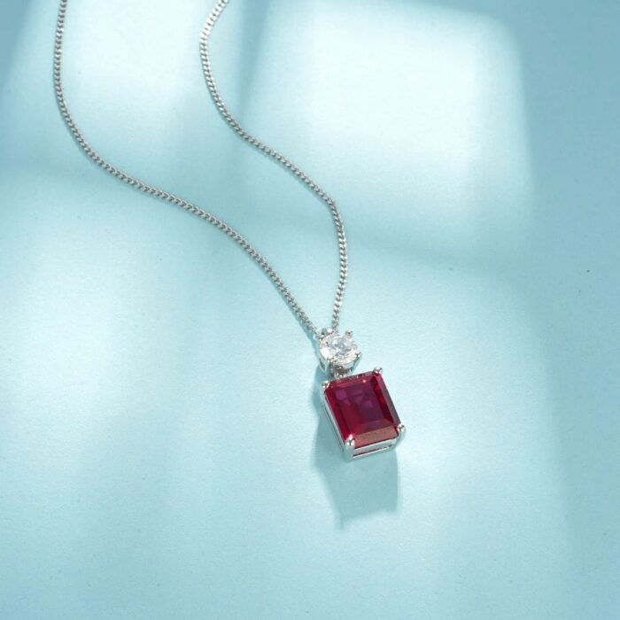 925 Silver Cultured Ruby Necklace A73-P1917997R - Image 4