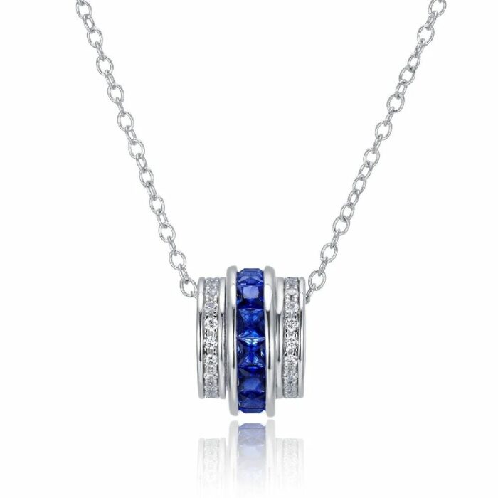 925 Silver Lab-Created Blue Sapphire Necklace - Model A73-P201996B - Image 1