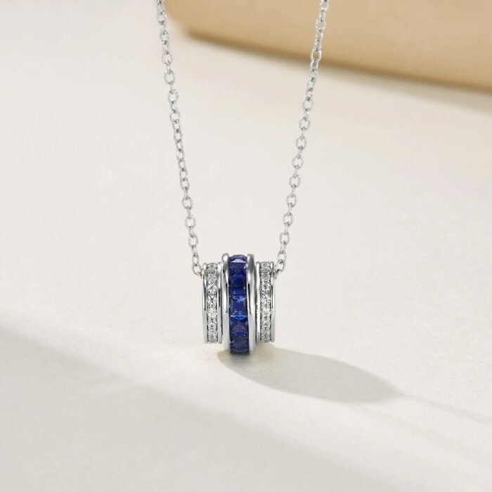 925 Silver Lab-Created Blue Sapphire Necklace - Model A73-P201996B - Image 2