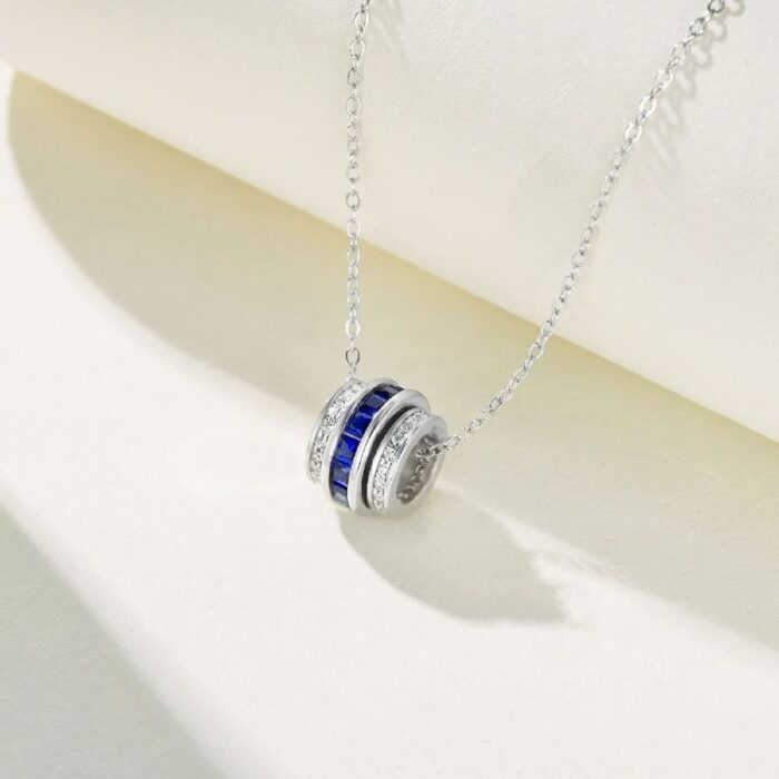 925 Silver Lab-Created Blue Sapphire Necklace - Model A73-P201996B - Image 3