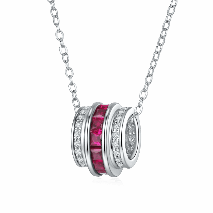 925 Silver Cultured Ruby Necklace A73-P201996R - Image 1