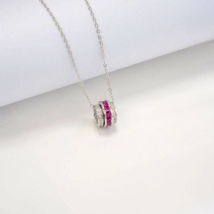 925 Silver Cultured Ruby Necklace A73-P201996R - Image 3