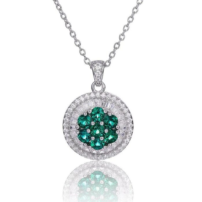 925 Silver Lab-Created Emerald Necklace - Model A73-P2020299 - Image 1