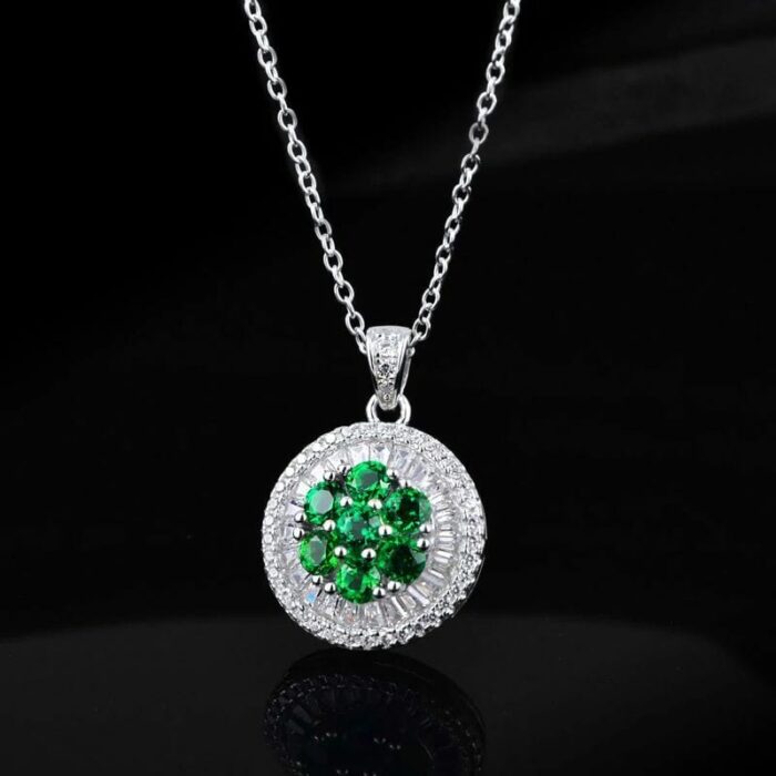 925 Silver Lab-Created Emerald Necklace - Model A73-P2020299 - Image 2