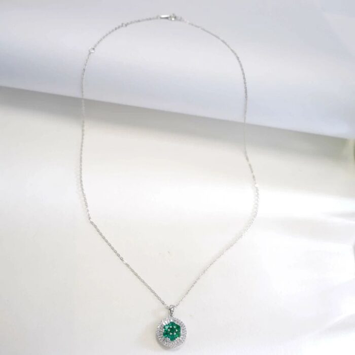 925 Silver Lab-Created Emerald Necklace - Model A73-P2020299 - Image 6
