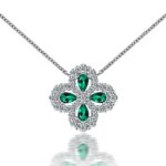 925 Silver Lab-Created Emerald Four-Leaf Clover Necklace - Model A73-P2020306