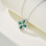 925 Silver Lab-Created Emerald Four-Leaf Clover Necklace - Model A73-P2020306 - Image 2