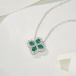 925 Silver Lab-Created Emerald Four-Leaf Clover Necklace - Model A73-P2020306 - Image 3