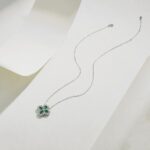 925 Silver Lab-Created Emerald Four-Leaf Clover Necklace - Model A73-P2020306 - Image 4