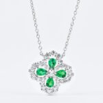 925 Silver Lab-Created Emerald Four-Leaf Clover Necklace - Model A73-P2020306 - Image 5