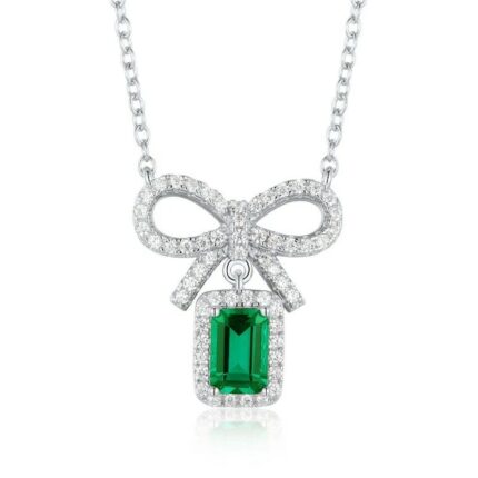 925 Silver Lab-Created Emerald Necklace - Model A73-P2020420