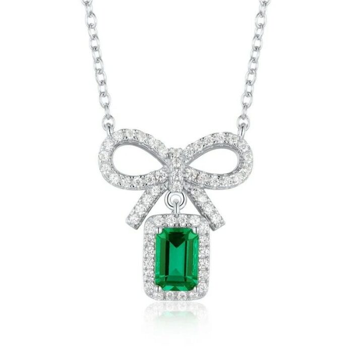 925 Silver Lab-Created Emerald Necklace - Model A73-P2020420 - Image 1
