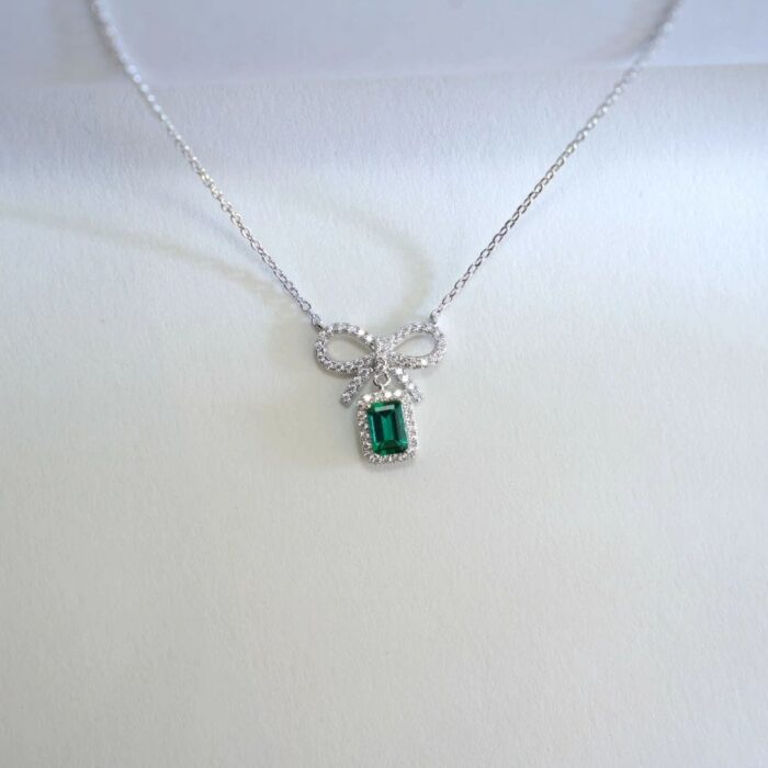 925 Silver Lab-Created Emerald Necklace - Model A73-P2020420 - Image 2