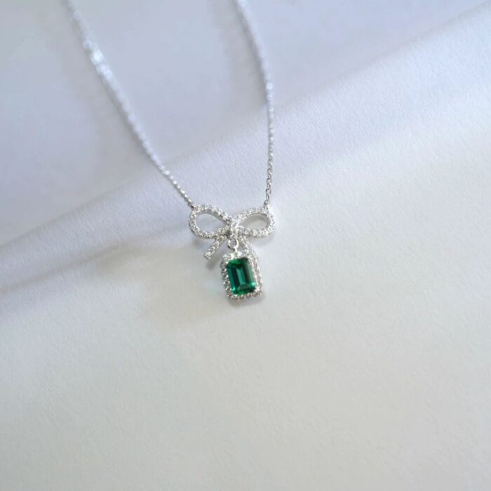 925 Silver Lab-Created Emerald Necklace - Model A73-P2020420 - Image 3