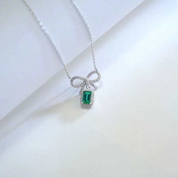 925 Silver Lab-Created Emerald Necklace - Model A73-P2020420 - Image 4
