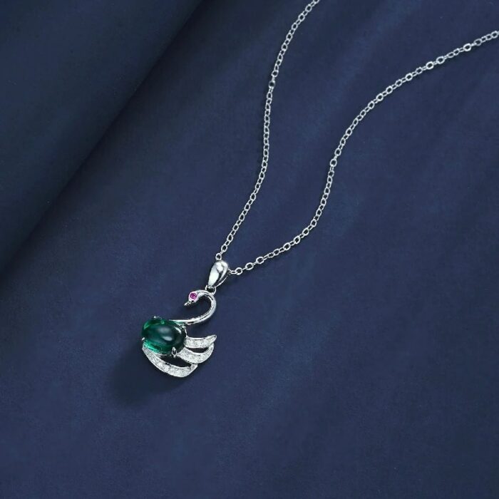 925 Silver Lab-Created Emerald Necklace - Model AT3-P2020303 - Image 2