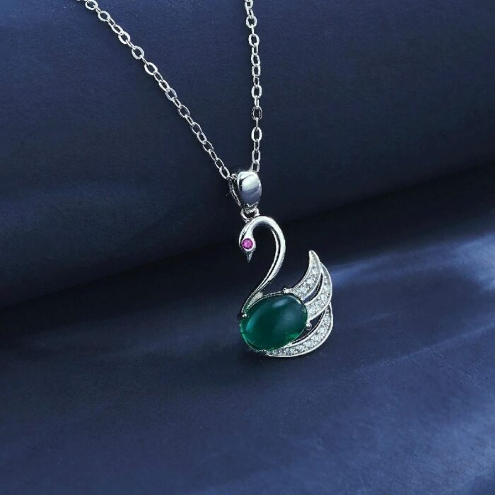 925 Silver Lab-Created Emerald Necklace - Model AT3-P2020303 - Image 3