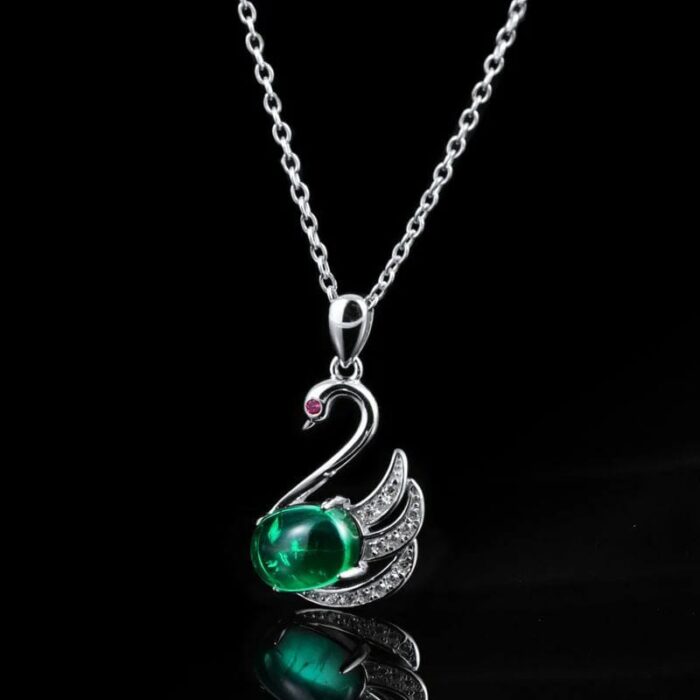 925 Silver Lab-Created Emerald Necklace - Model AT3-P2020303 - Image 4