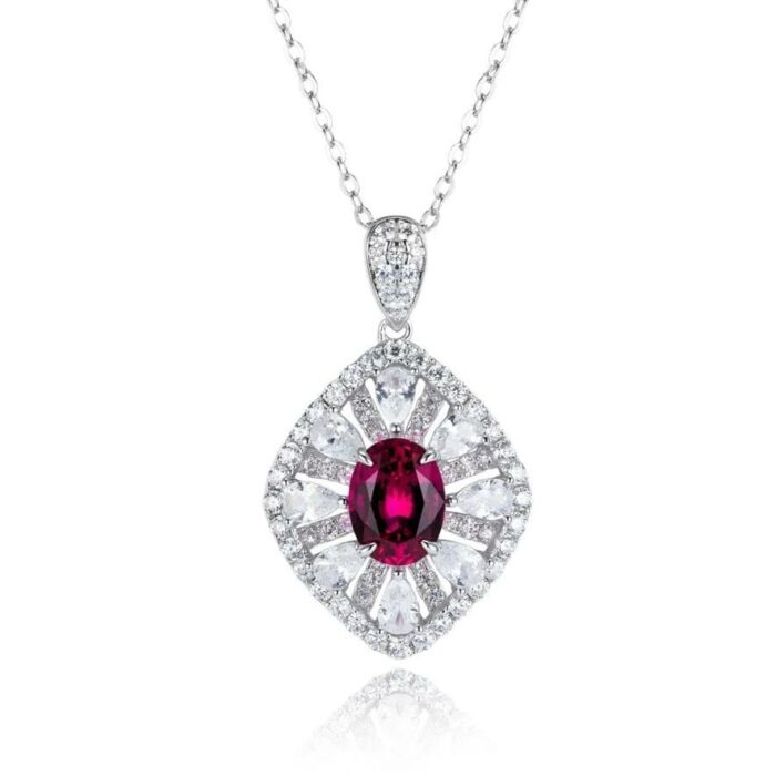 925 Silver Lab-Created Ruby Necklace - Model ZHF-P1477R - Image 1