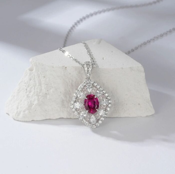 925 Silver Lab-Created Ruby Necklace - Model ZHF-P1477R - Image 2