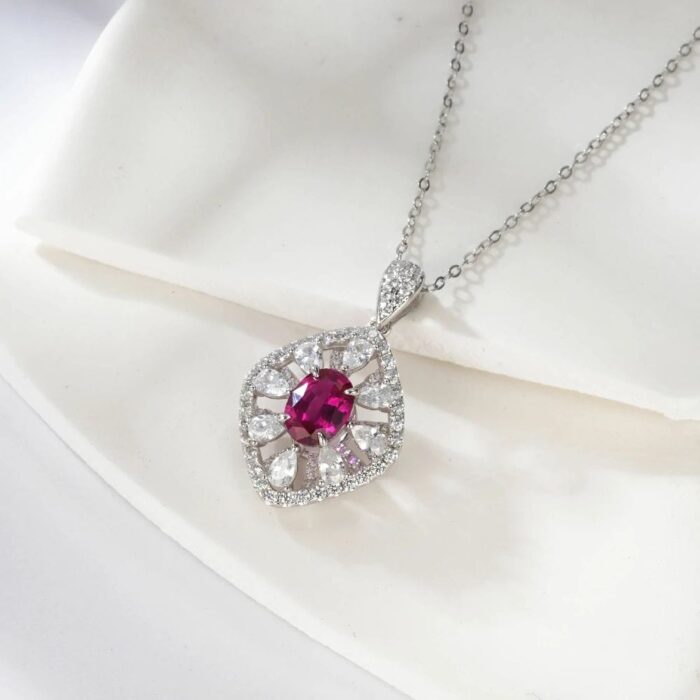 925 Silver Lab-Created Ruby Necklace - Model ZHF-P1477R - Image 3