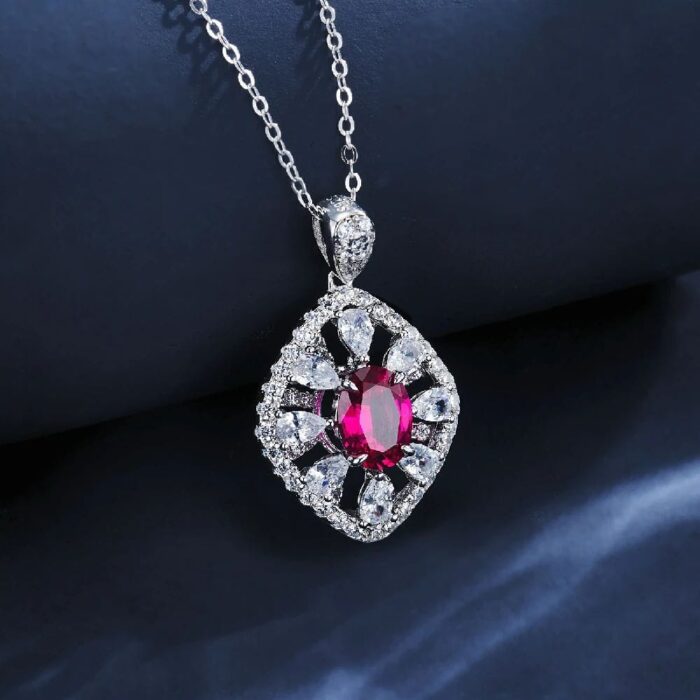 925 Silver Lab-Created Ruby Necklace - Model ZHF-P1477R - Image 4