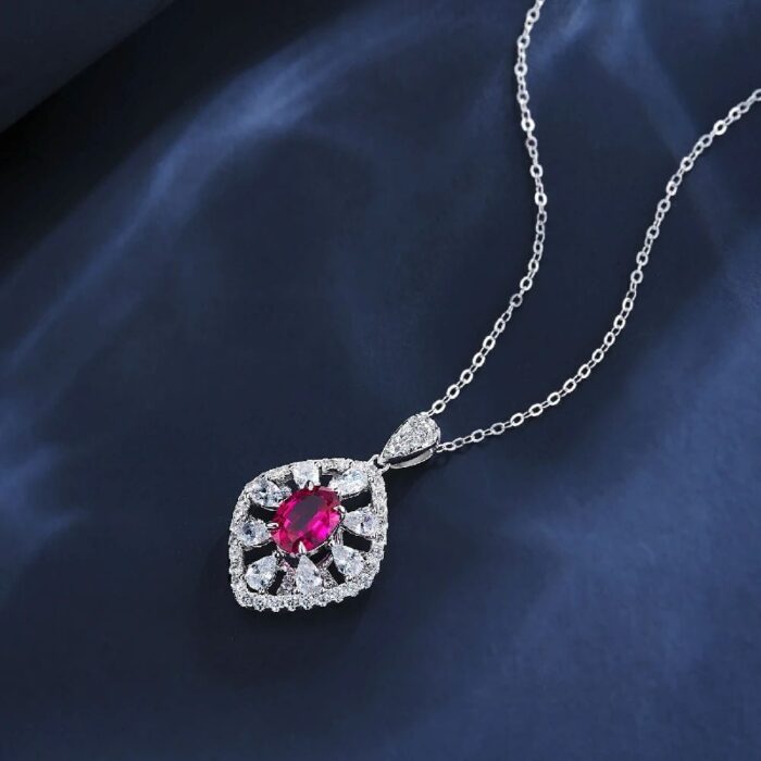 925 Silver Lab-Created Ruby Necklace - Model ZHF-P1477R - Image 5