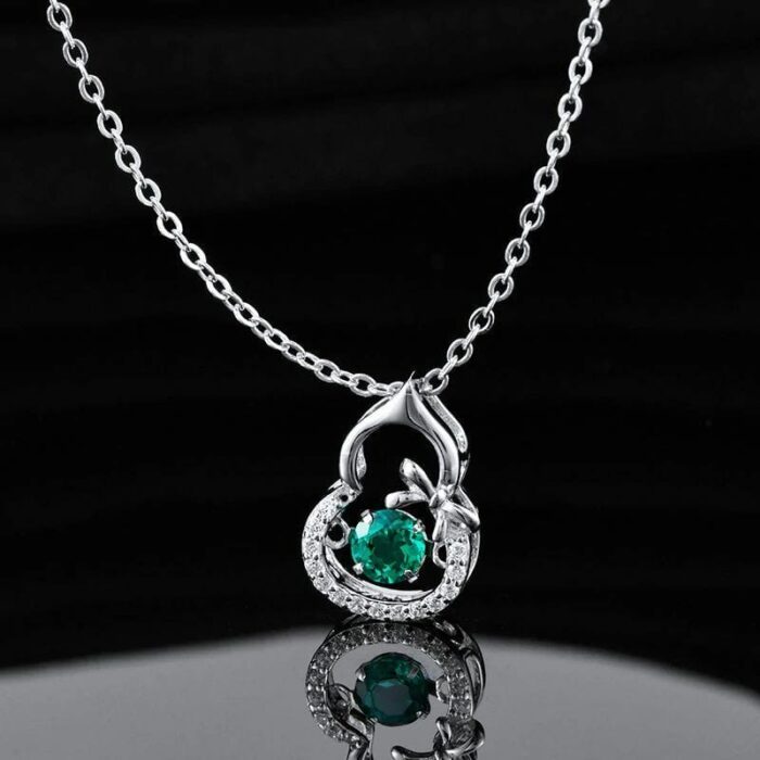 925 Silver Lab-Created Emerald Dynamic Necklace - Model LP0023 - Image 2
