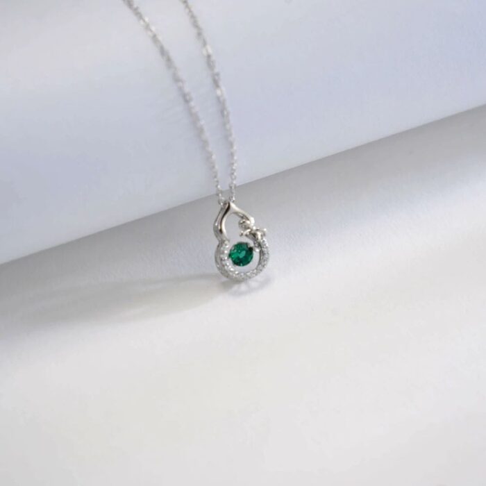 925 Silver Lab-Created Emerald Dynamic Necklace - Model LP0023 - Image 3