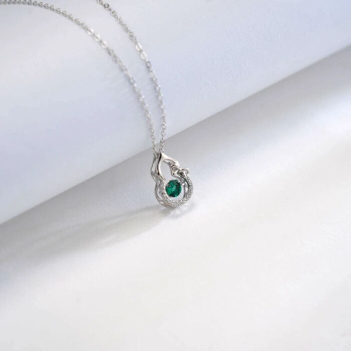 925 Silver Lab-Created Emerald Dynamic Necklace - Model LP0023 - Image 4