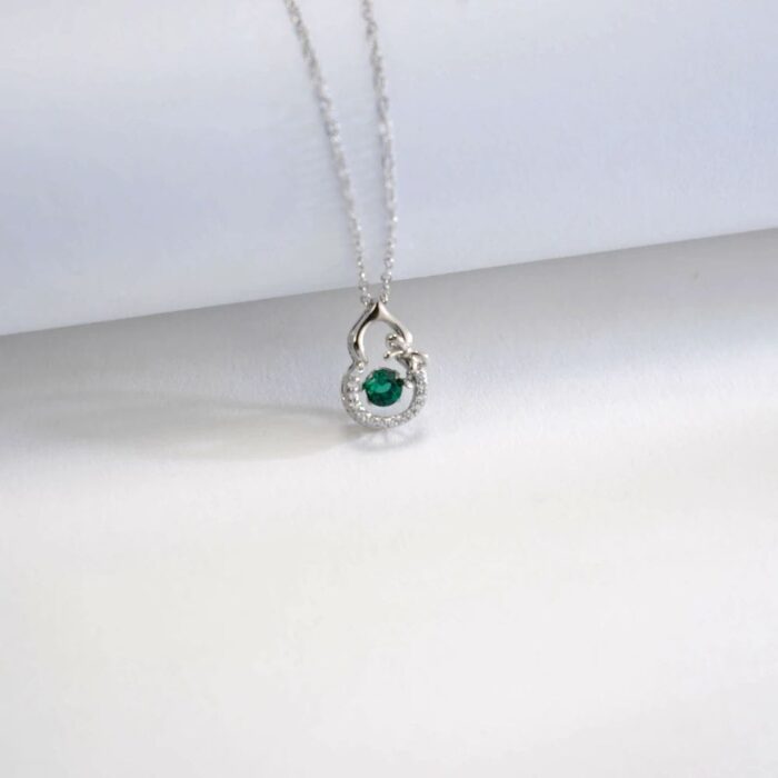925 Silver Lab-Created Emerald Dynamic Necklace - Model LP0023 - Image 5