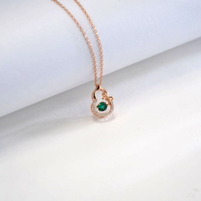 925 Silver Lab-Created Emerald Dynamic Necklace - Model LP0023R - Image 2
