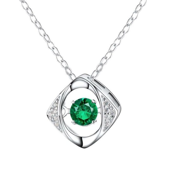 925 Silver Lab-Created Emerald Dynamic Necklace - Model LP0047 - Image 1