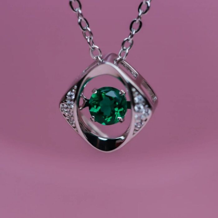 925 Silver Lab-Created Emerald Dynamic Necklace - Model LP0047 - Image 2