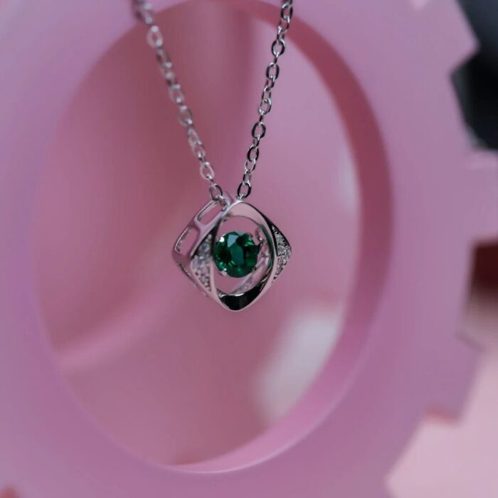 925 Silver Lab-Created Emerald Dynamic Necklace - Model LP0047 - Image 3