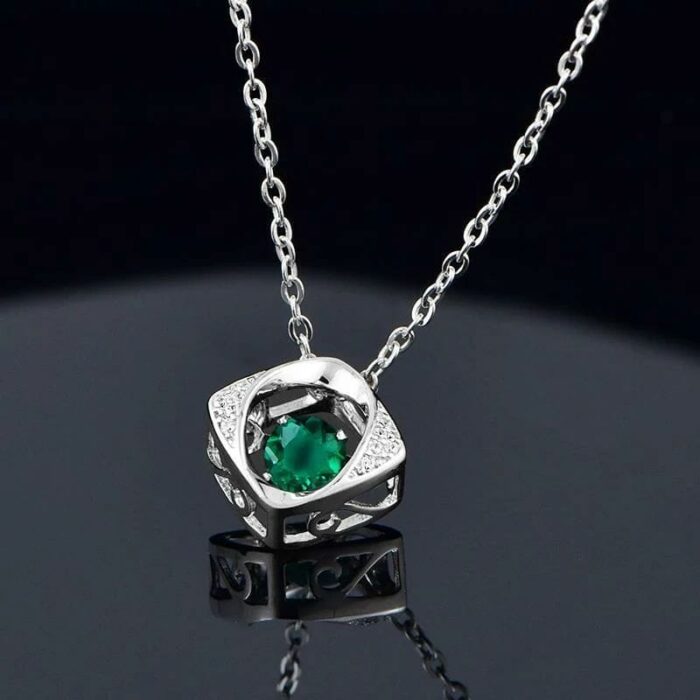925 Silver Lab-Created Emerald Dynamic Necklace - Model LP0047 - Image 4