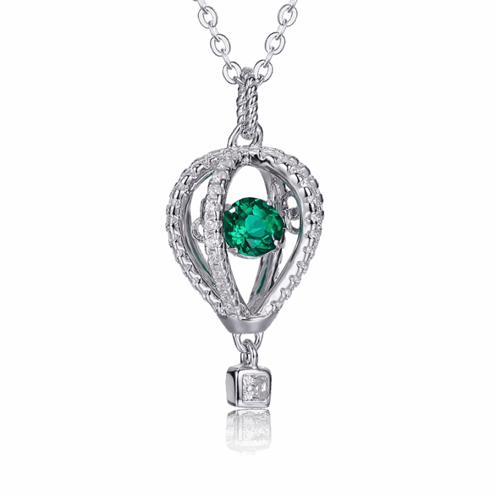 925 Silver Lab-Created Emerald Dynamic Necklace - Model LP0072 - Image 1