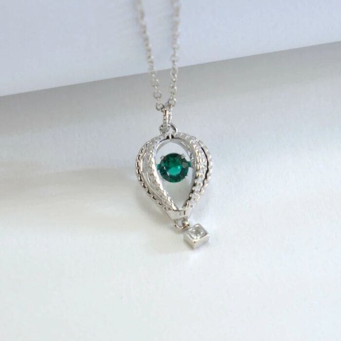925 Silver Lab-Created Emerald Dynamic Necklace - Model LP0072 - Image 2