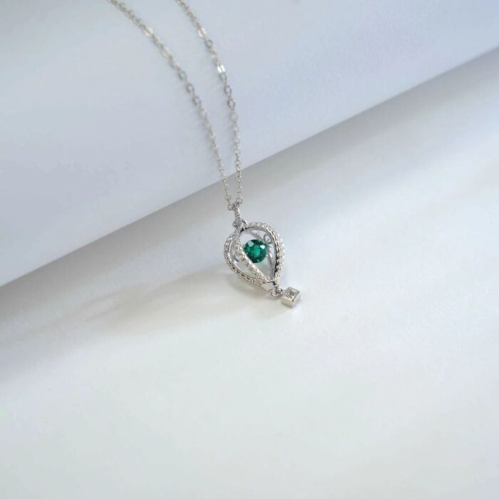 925 Silver Lab-Created Emerald Dynamic Necklace - Model LP0072 - Image 4