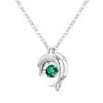 925 Silver Lab-Created Emerald Dolphin Necklace - Model LP0076