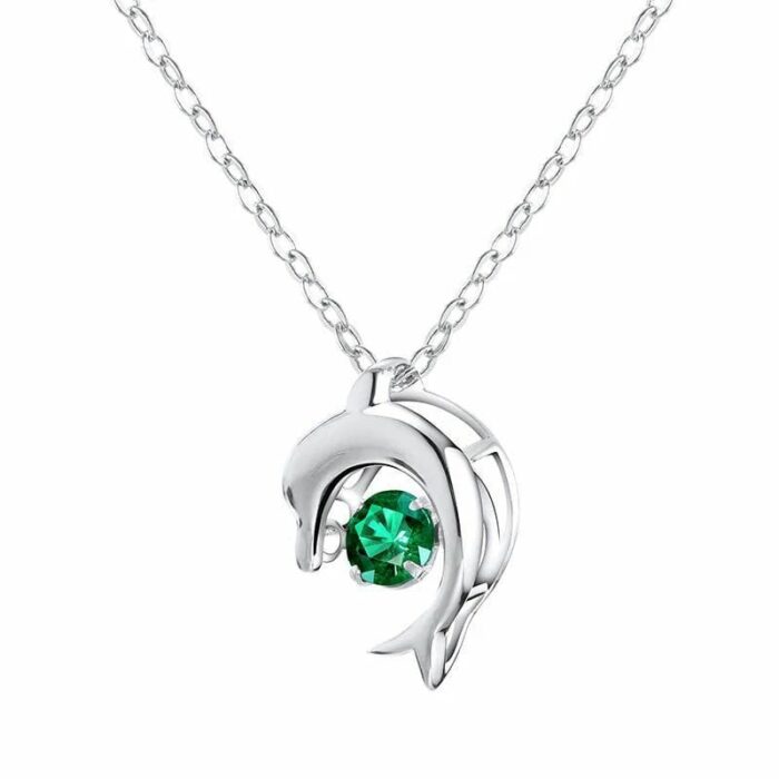 925 Silver Lab-Created Emerald Dolphin Necklace - Model LP0076 - Image 1