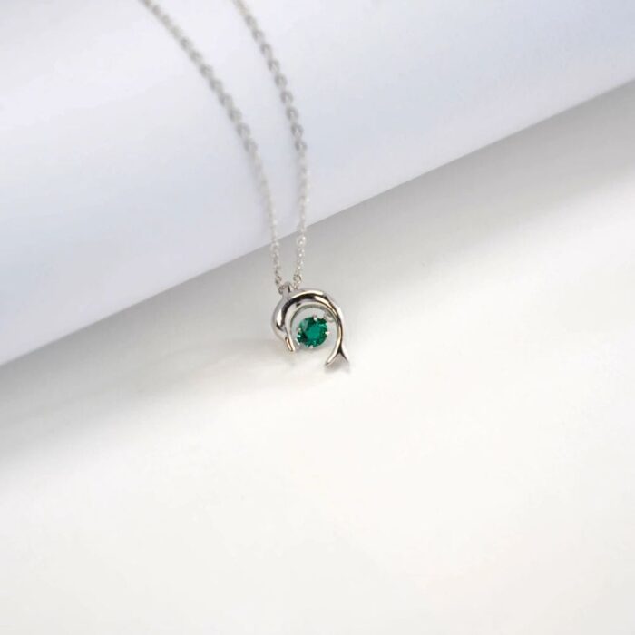 925 Silver Lab-Created Emerald Dolphin Necklace - Model LP0076 - Image 3