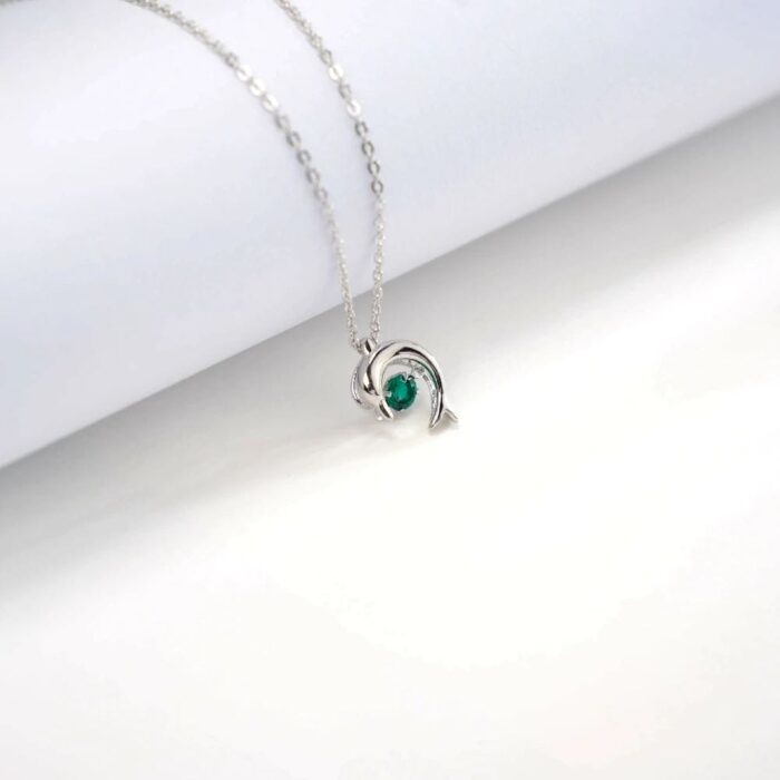 925 Silver Lab-Created Emerald Dolphin Necklace - Model LP0076 - Image 4