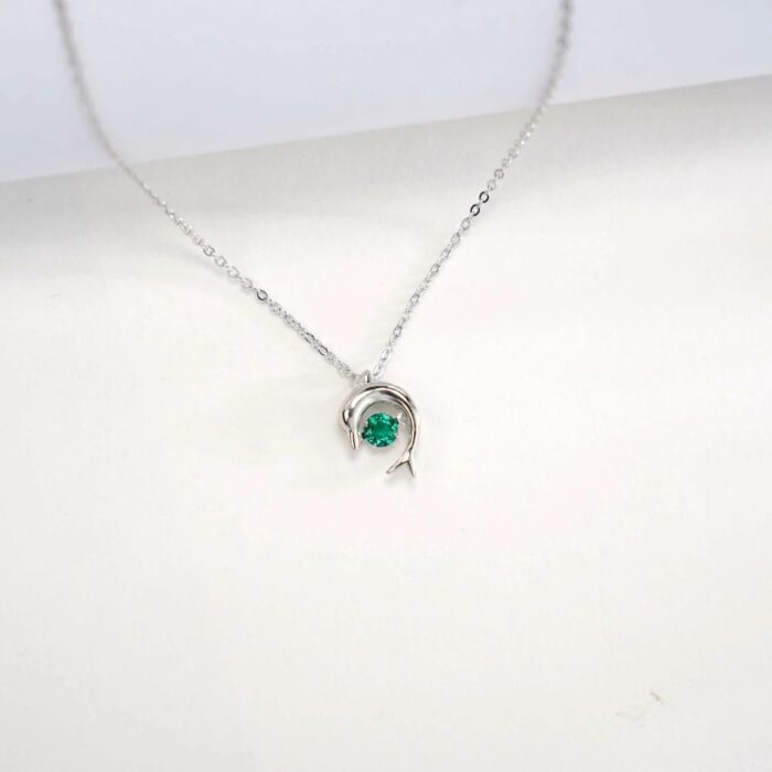 925 Silver Lab-Created Emerald Dolphin Necklace - Model LP0076 - Image 5
